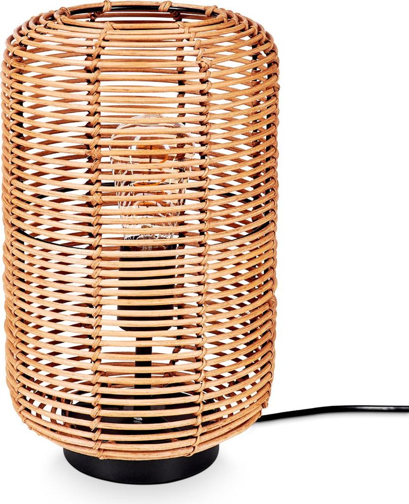 Messerotti moderne Boho Tischlampe aus Metall/Rattan in Schwarz/Natur