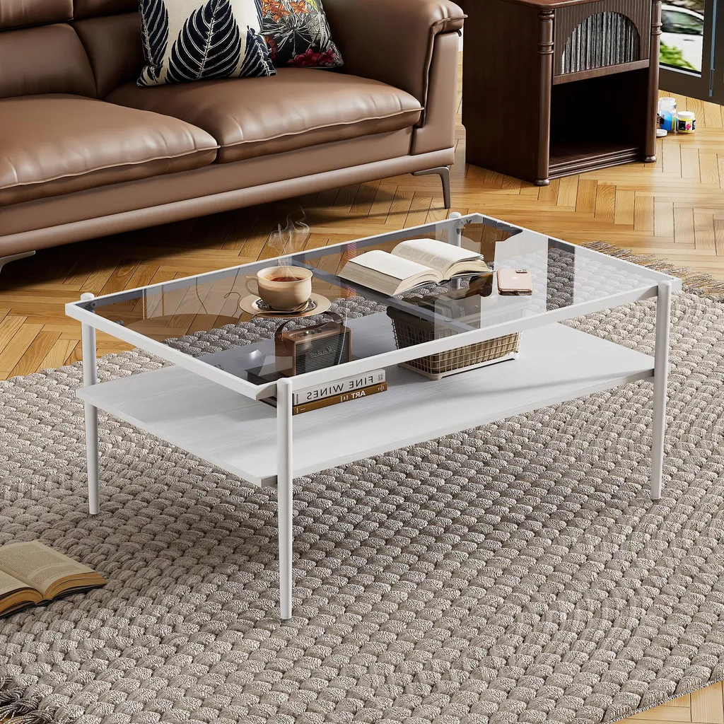 Table basse rectangulaire en verre robuste et facile à entretenir