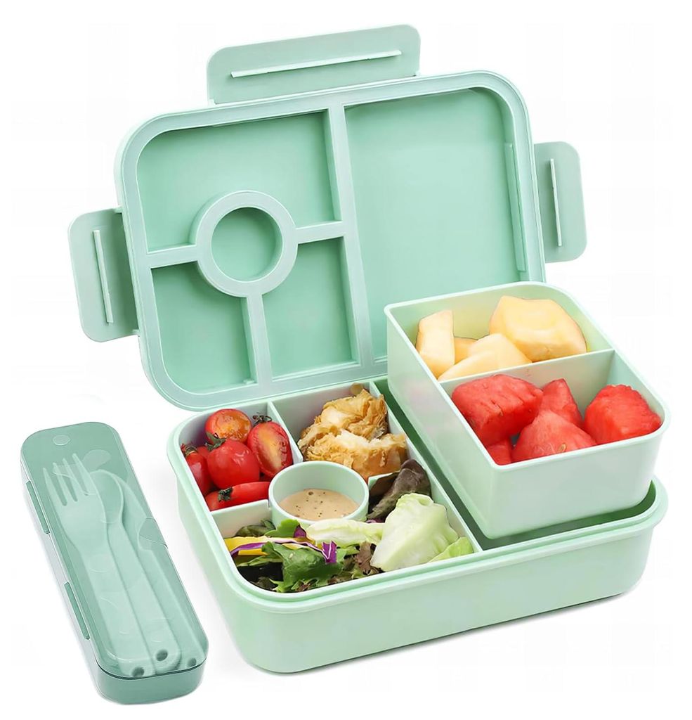 Kinder-Lunchbox mit Fächern, 1300 ml, auslaufsicher, Bento-Box mit Besteckset, Lunchbox für Erwachsene, Snack-/Frühstücksbox für Mädchen und ...