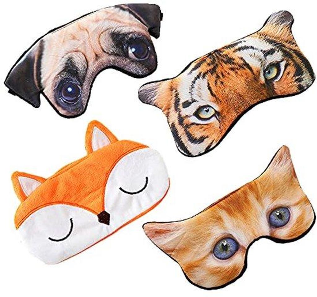 Kinderschutzbrille Set, 4 Stück, 3D Tieraugenmasker, Blindlingschutz, für Mädchen, Frauen, schattige Katzen, Hunde, Tiger und Füchse