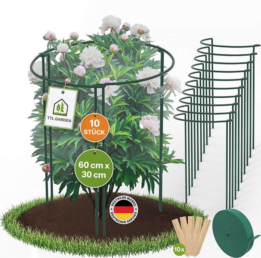 TTL GARDEN Strauchstützen 10er Set 60x30cm + Klettband + Produktbild 