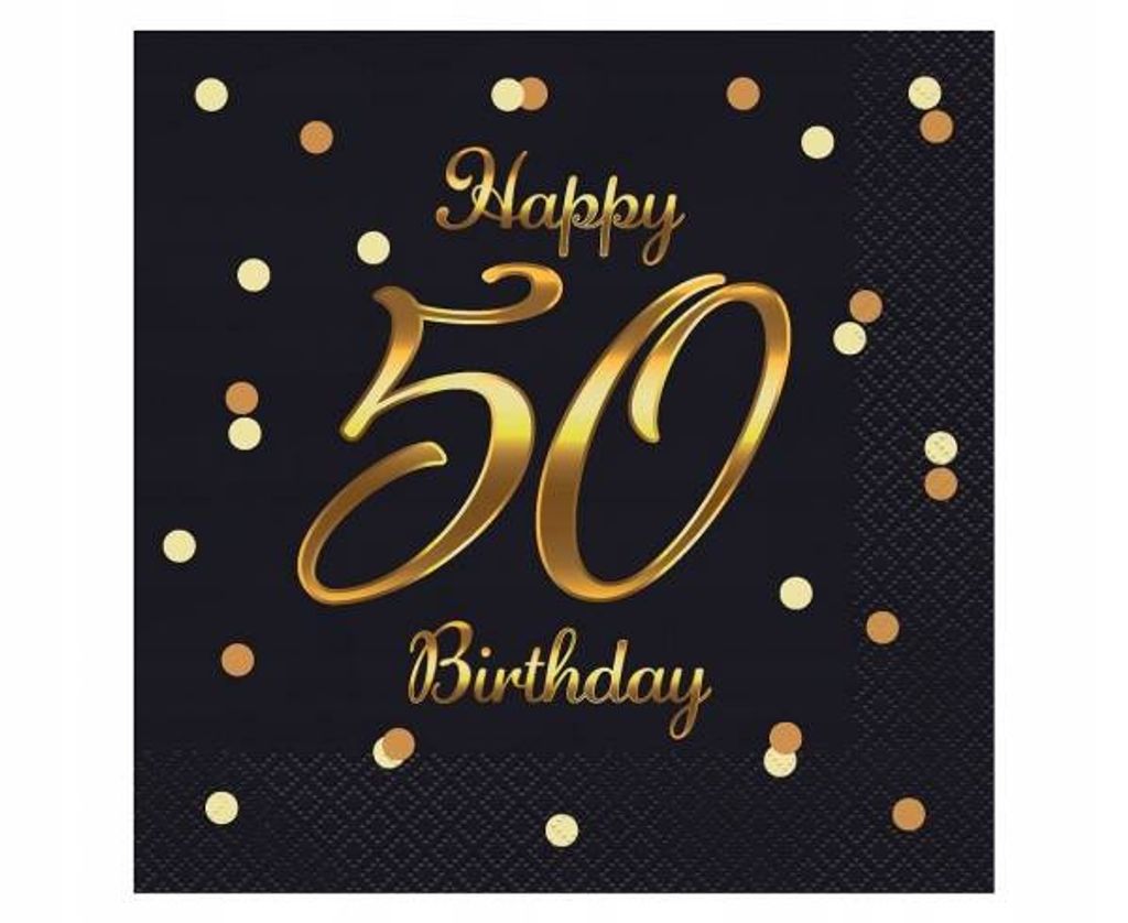 Serwetki urodzinowe Happy 50 Birthday czarne, 33 cm 20 Zdjęcie produktu