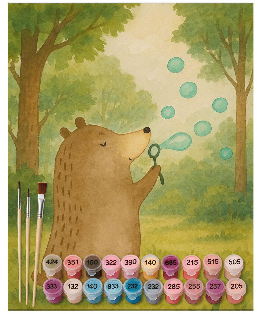 Mr. & Mrs. Panda Malen nach Zahlen Bär Seifenblasen Design 40 x 50 cm Ohne Rahmen - Weiß - Geschenk, mit, Teddy, DIY, set, acrylmalerei, Zahlenbild