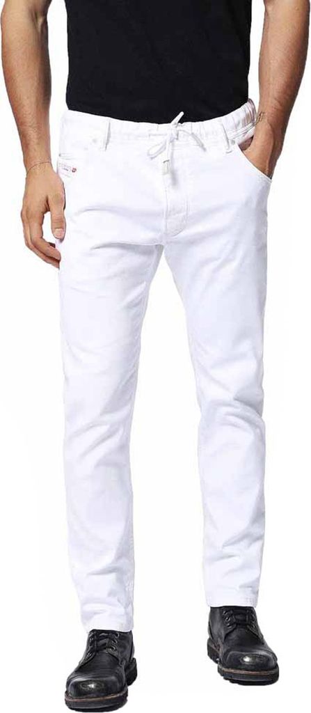 Diesel Krooley-NE 0663V Herren Weiß Jeans Hose Joggjeans Stretch