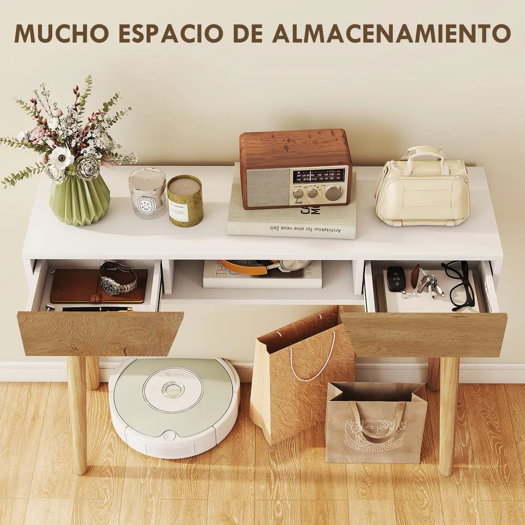Table console design moderne blanche avec multiples rangements - Série LINEA
