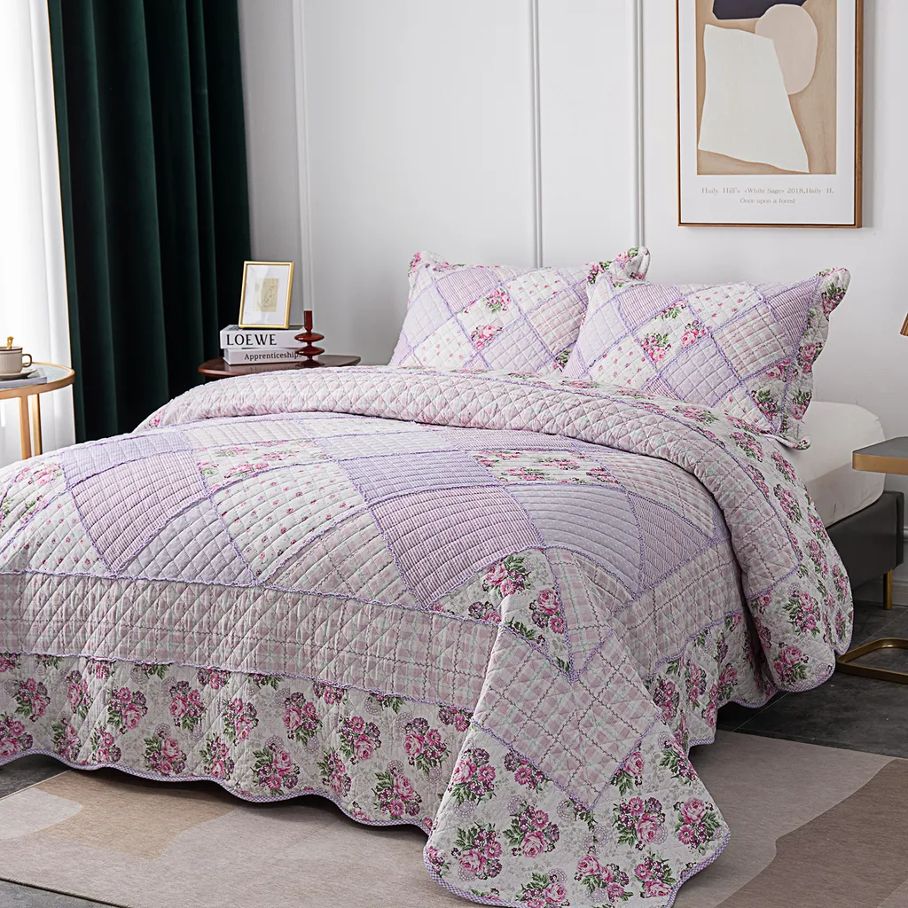 Couette douce patchwork violette réversible en microfibre brossée double - 10
