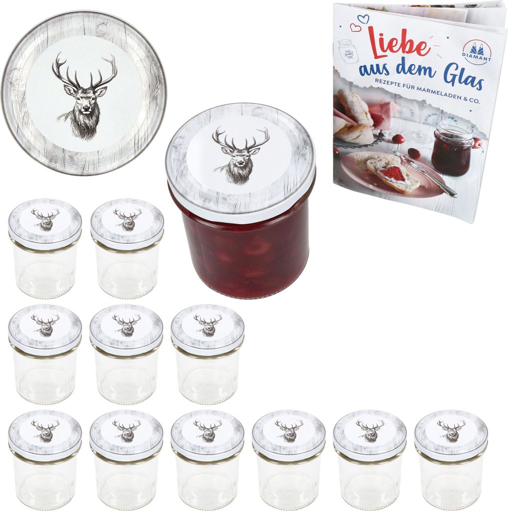 12er Set Sturzglas 350ml Einmachglas + TO-Deckel 82 Alois Hirsch + Heft