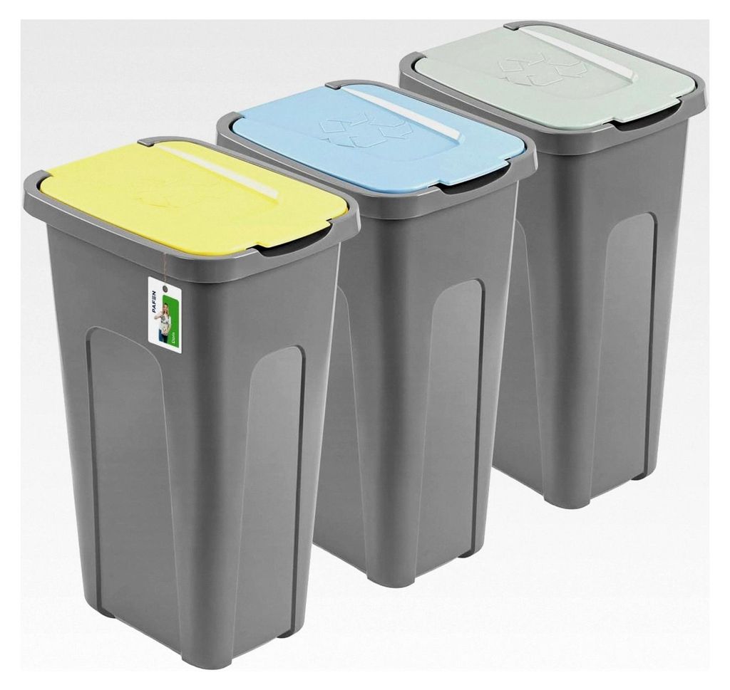 Großer Mülleimer 30l mit Deckel – 3er Set Abfallbehälter 550 x 275 x 370 mm - Abfalleimer zur Mülltrennung