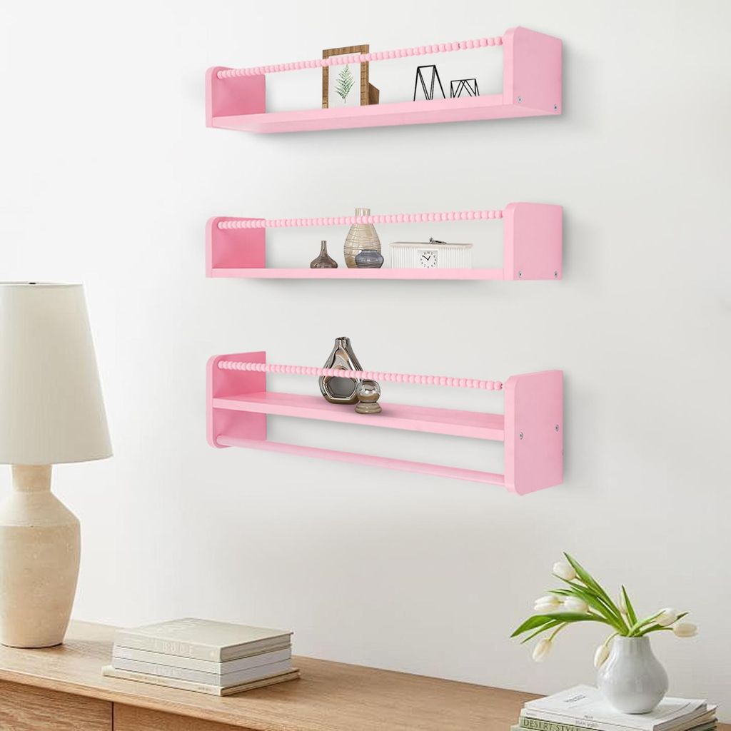 3er Holz Wandregal Set 58cm Bücherregal Rosa für