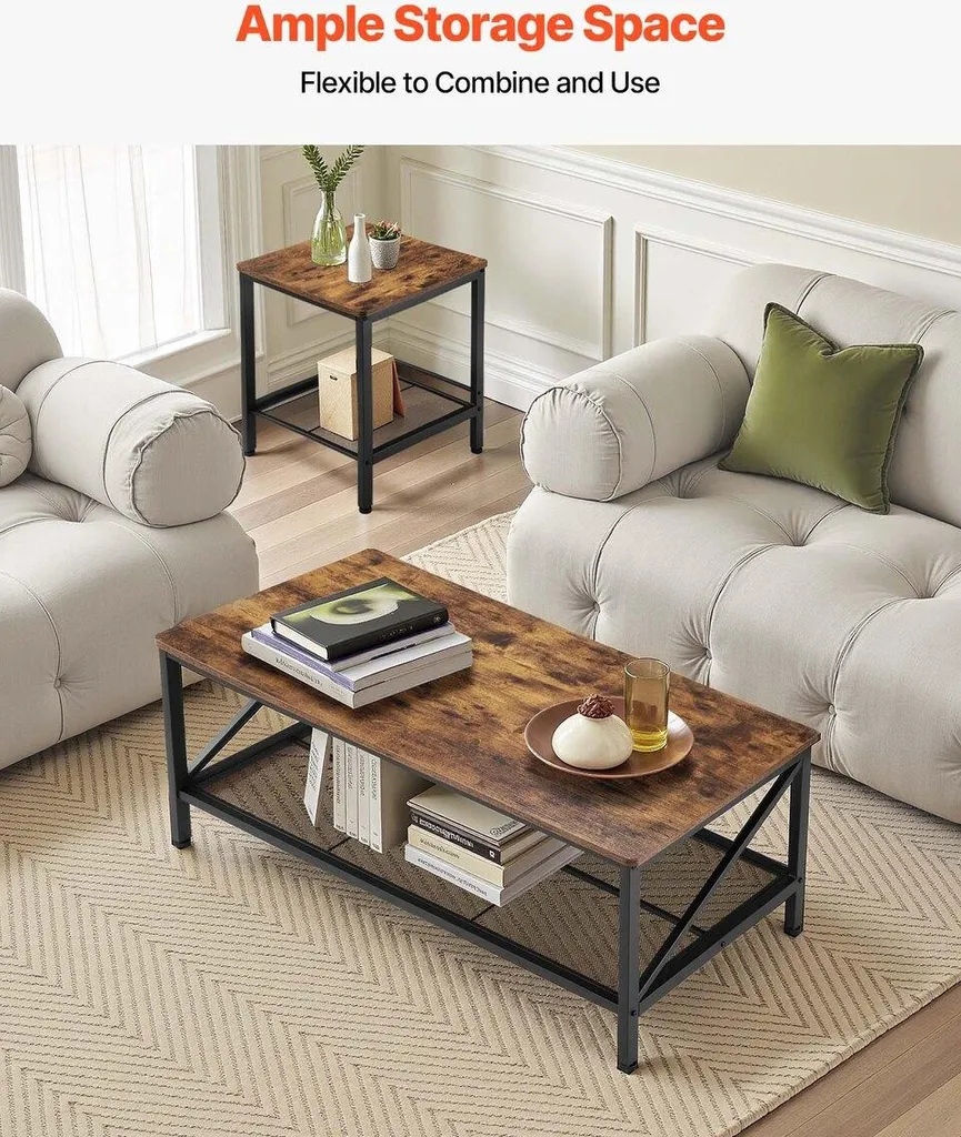 Table basse de 105 cm et 2 tables d'appoint en bois pour salon moderne