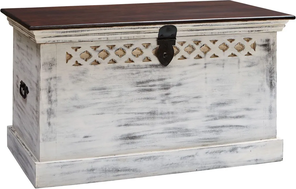 Banc Rangement Coffre 90x50 Manguier Blanc CASTLE-ANTIK | Bout de lit