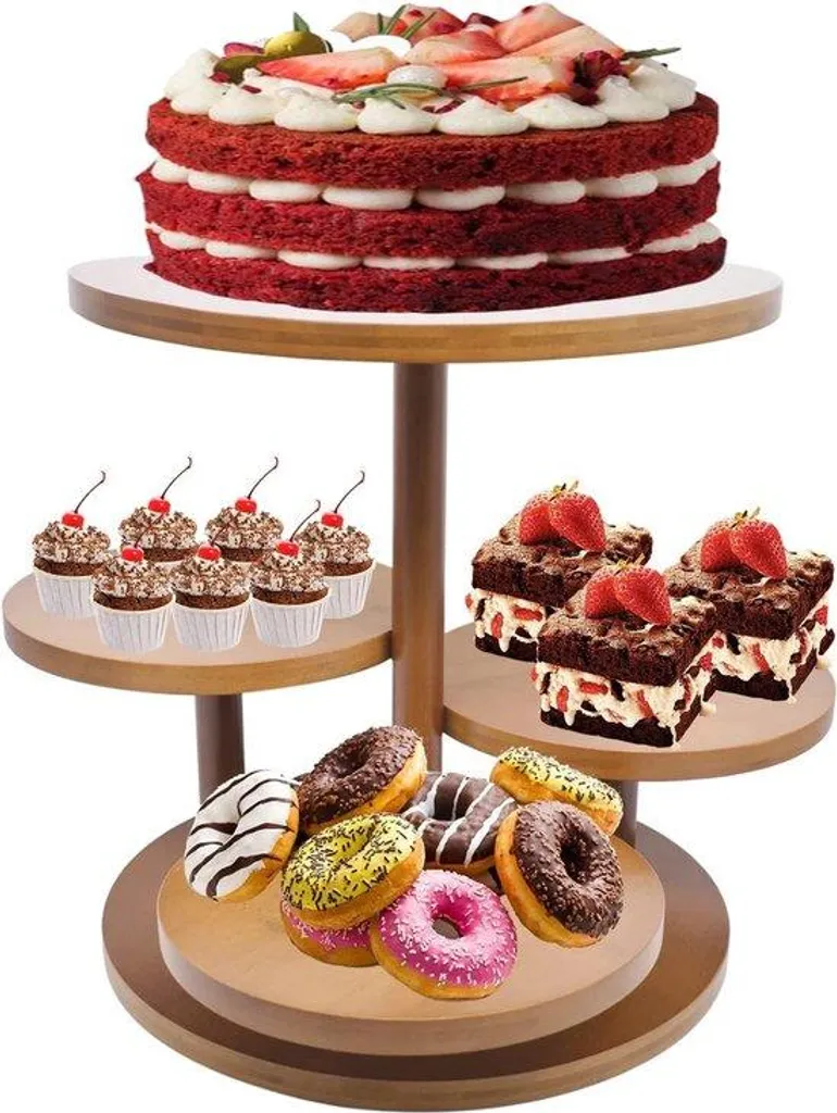 Présentoir à cupcakes en bois à 4 étages avec tiroir de rangement