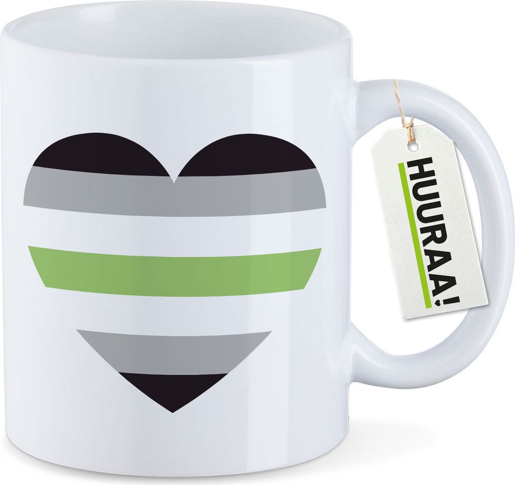 Huuraa Kaffeetasse Agender Pride Flagge LGBTQ Herz 330ml Weiß Keramik Kaffeebecher Geschenkidee