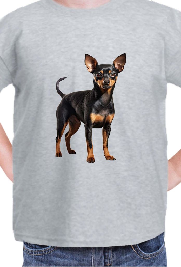 Kinder T-Shirt Dogs Breeds Miniature Pinscher Dog Breed 005, 7-8 Jahr - 128 / Grau