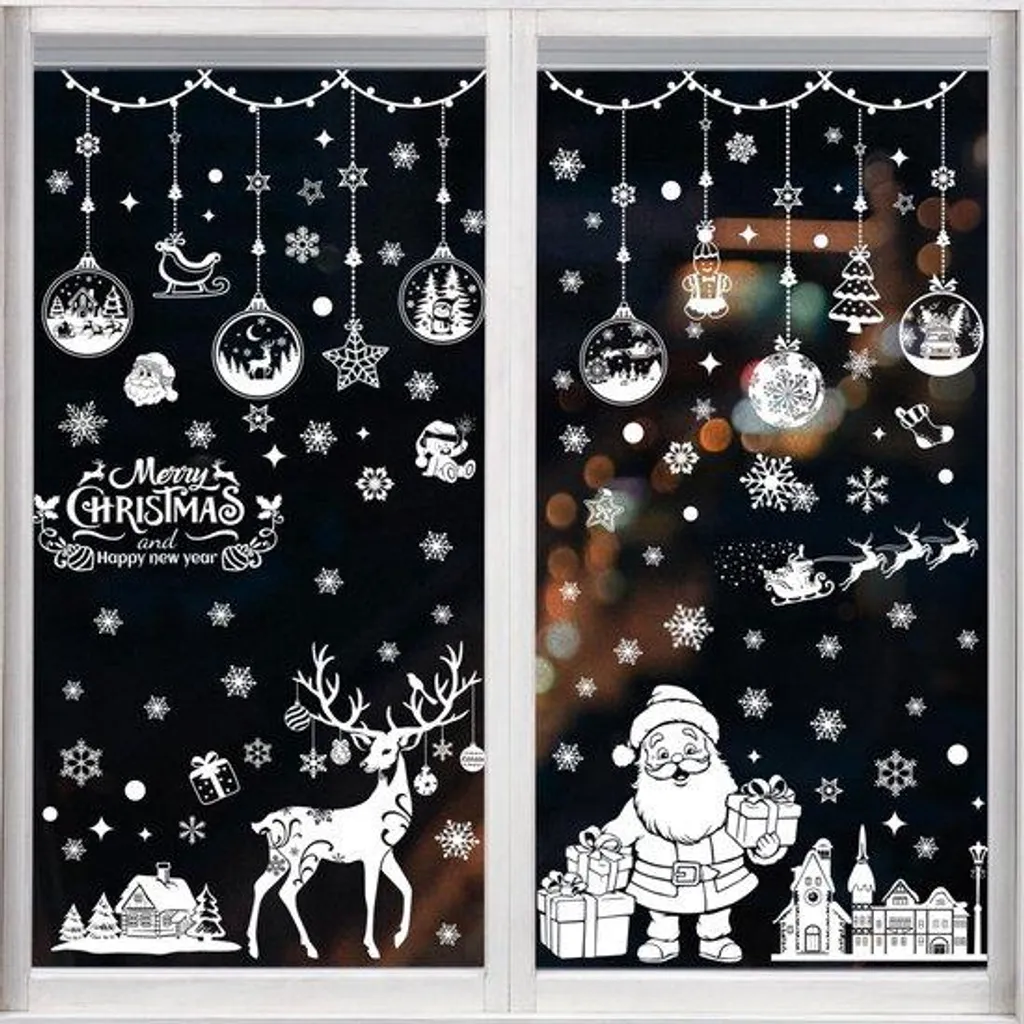 Décoration de Noël pour Fenêtre : Stickers Vitrophanie Électrostatique PVC