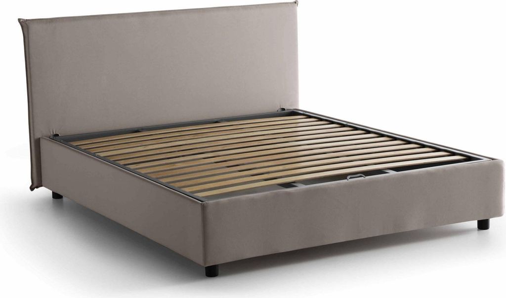 Doppelbett Dangel, Containerbett mit Stoffbespannung, 100% Italy, Frontöffnung, passend für Matratze Cm 160x200, Turteltaube