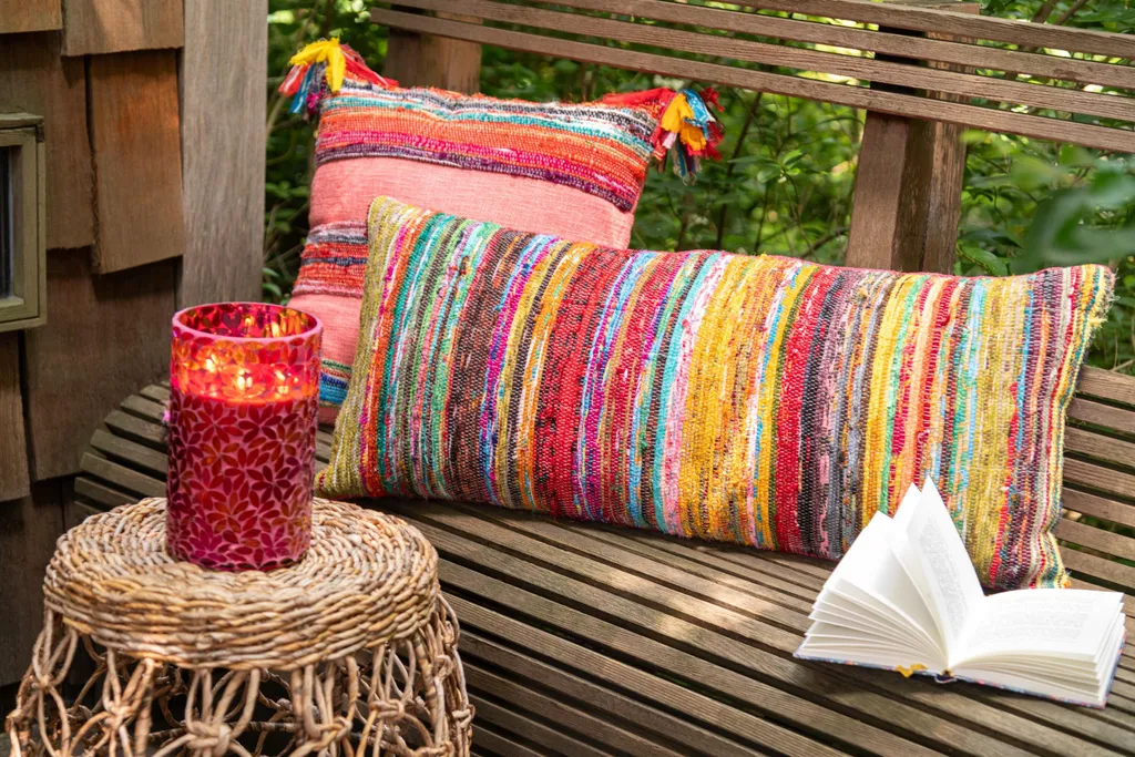 Coussin Rose J-Line Texture Chindi en Coton et Polyester avec Finitions - 4
