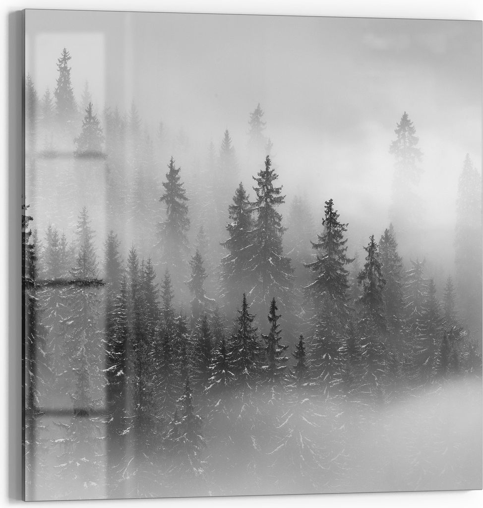 DEQORI Magnettafel Glas 30x30 cm 'Nebelwald Stille' beschreibbar Whiteboard Pinnwand Küche