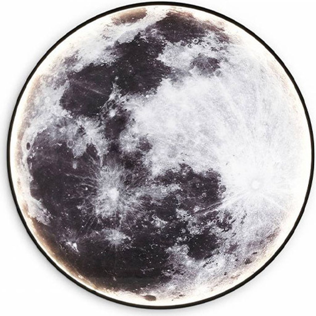 A close-up, detailed view of a round wall light designed to resemble the moon.