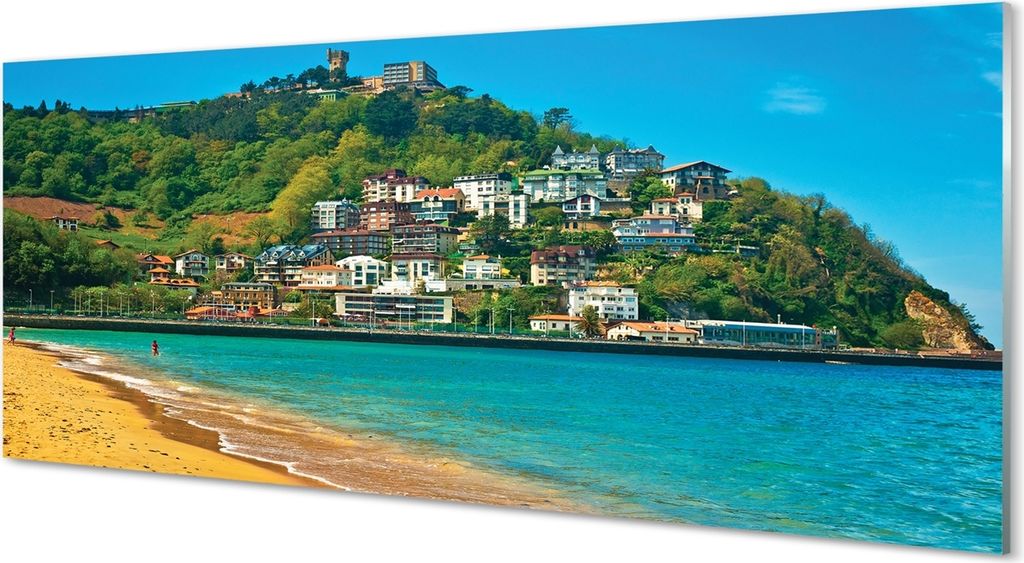 Glasbilder 125x50 Wandkunst Spanien Strand Bergstadt