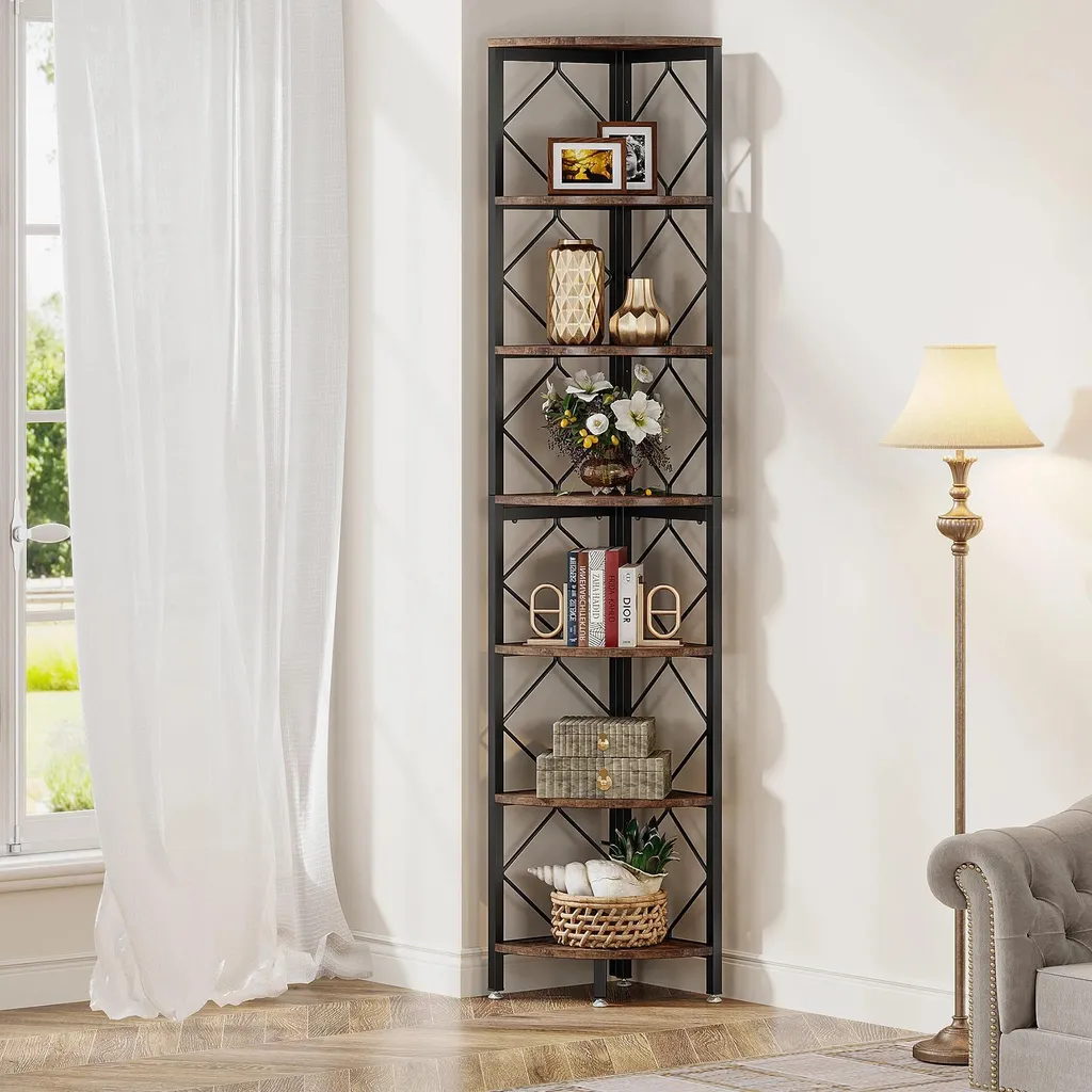 Aménager un angle vide : bibliothèque industrielle 200 cm étroite marron