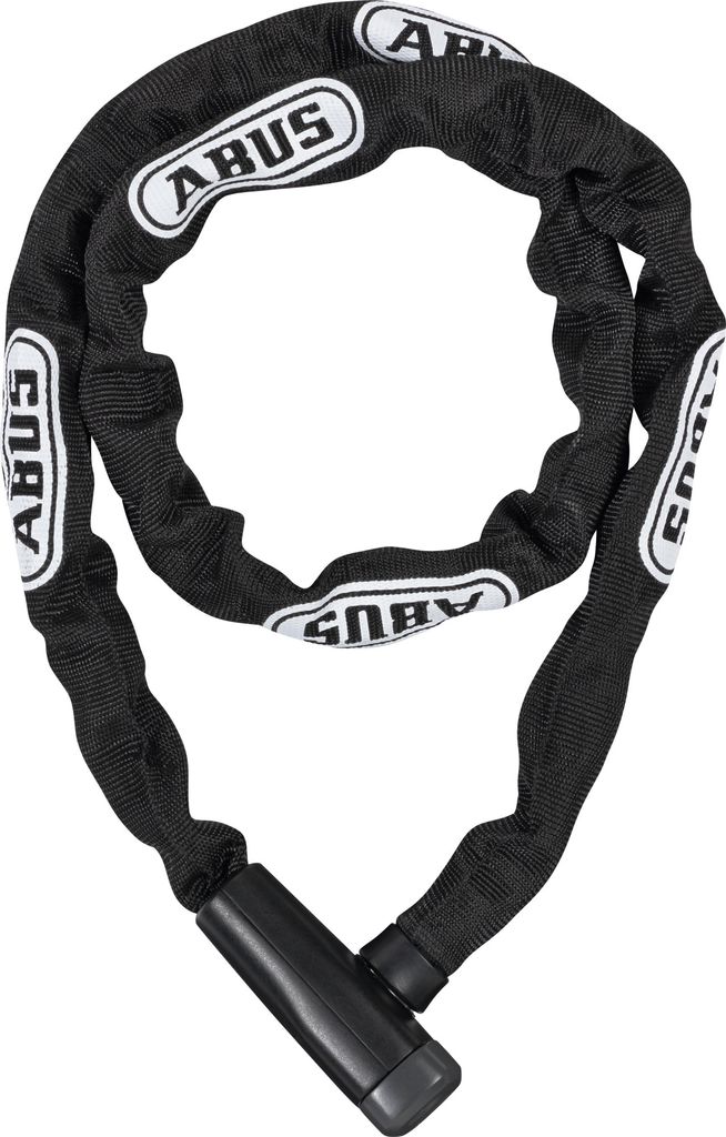 A black bicycle chain lock with the brand name 'ABUS' printed on it in white.