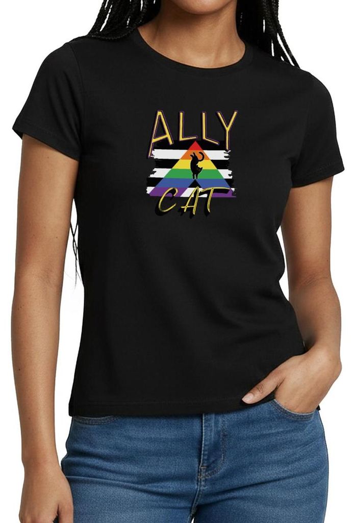 Spreadshirt Ally Cat LGBTQ+ Supporter Frauen T-Shirt, XXL, Schwarz
