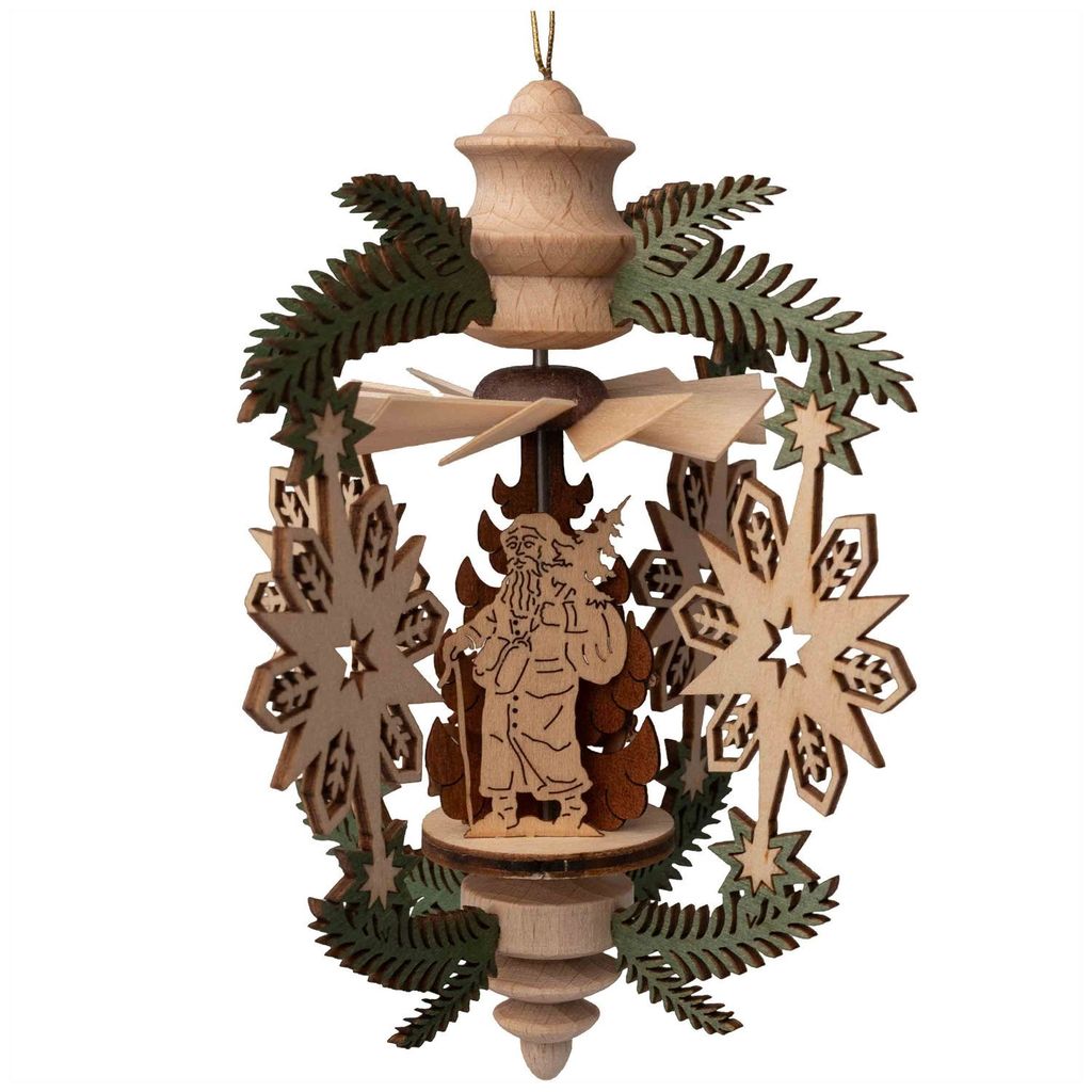 Kreißl Hängepyramide Zweig 13 cm, Modell:Weihnachtsmann mit Stern