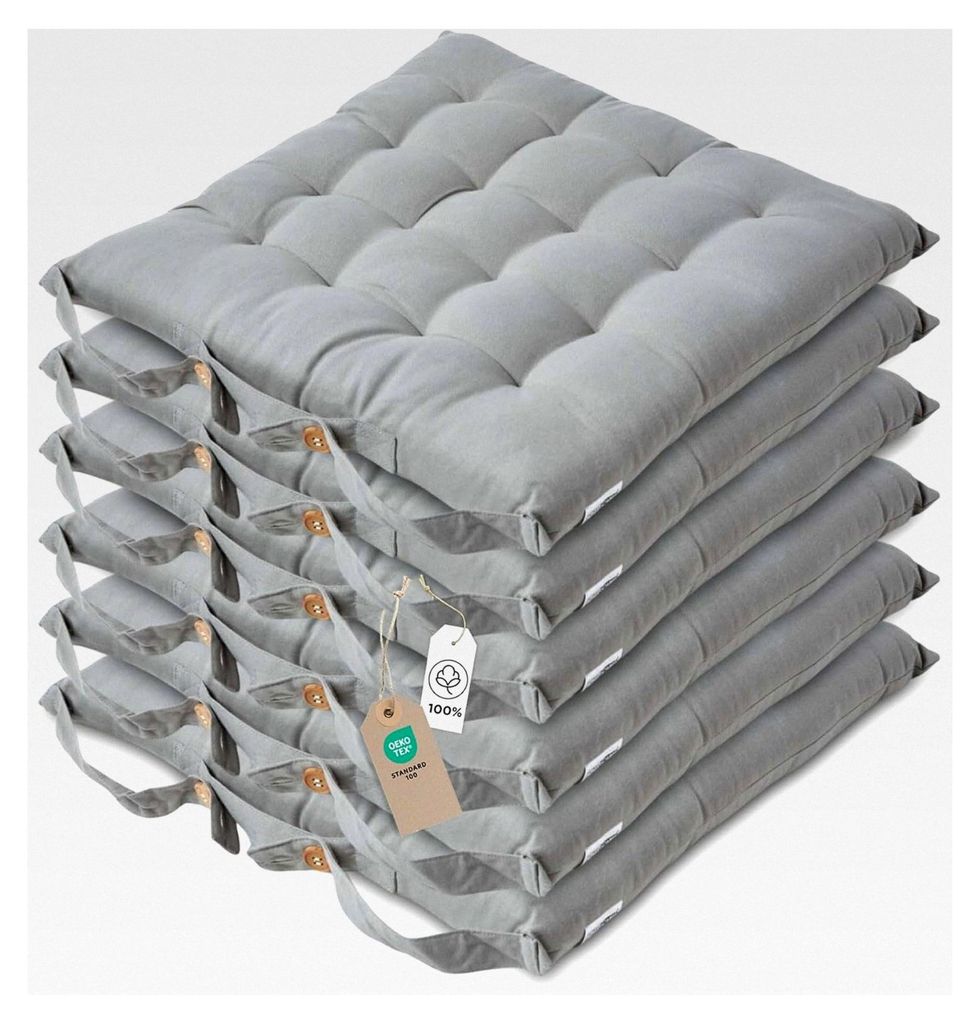 6er Set Stuhlkissen 40x40 cm grau – Sitzkissen für Outdoor und Indoor mit Baumwollbezug, waschbare Sitzpolster und - für Esszimmer-, Küchen- u...