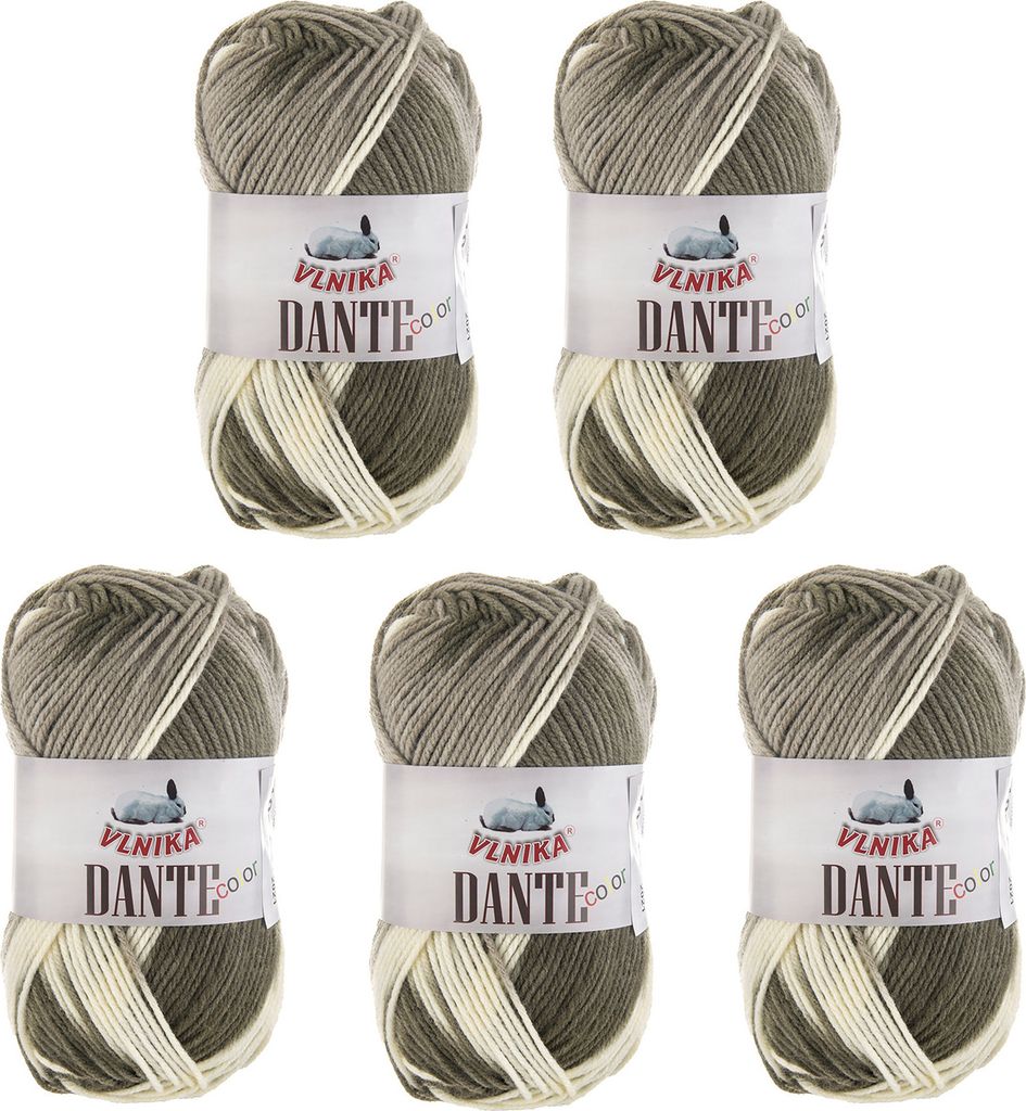 5 x 100g Strickgarn Dante Uni und Color Häkelgarn Handstrickgarn Wolle weich Farbwahl, Farbe:1017 creme-olivgrün-grau