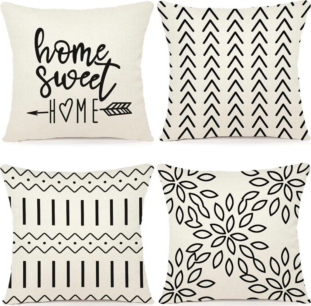 Set de 4 Housses de Coussin 60x60 cm Lin Crème pour Déco de Canapé