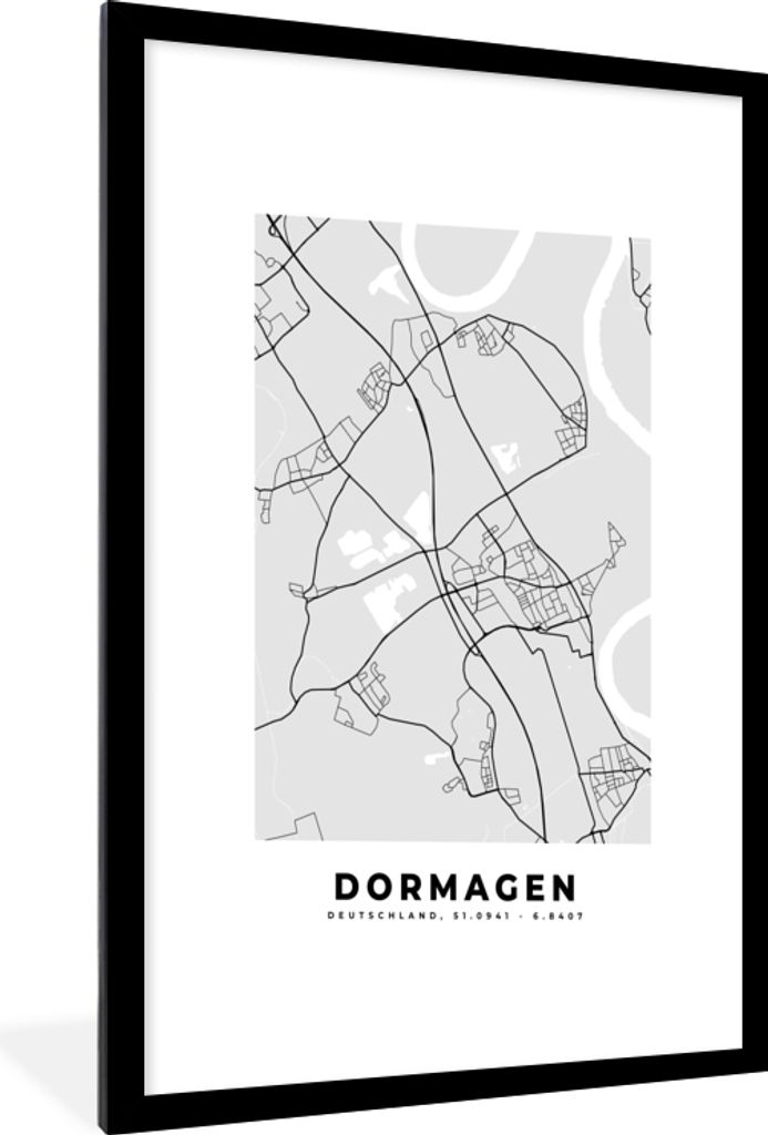 MuchoWow Gerahmtes Poster Karte - Deutschland - Dormagen - Stadtplan 60x90 cm - Poster mit Schwarzem Bilderrahmen Wandposter Rahmen Foto Bilder -...