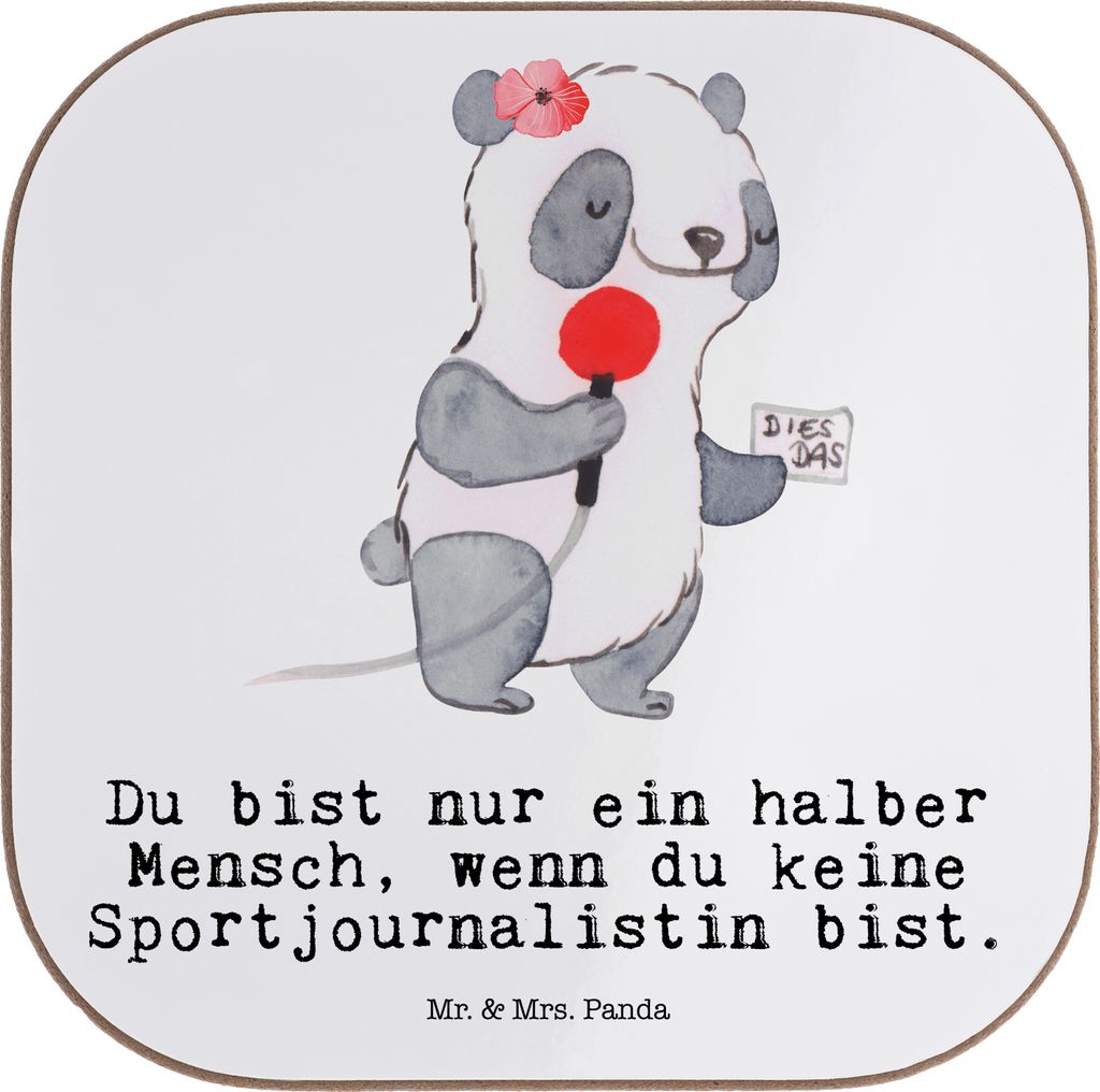 Mr. & Mrs. Panda Untersetzer für Gläser Sportjournalistin Herz - Weiß - Geschenk, Journalistin, Holzuntersetzer, Spruch, Coaster, Lustig, Ausbil...