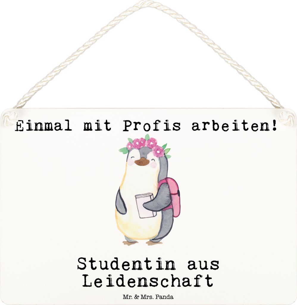 Mr. & Mrs. Panda holzbild Studentin Leidenschaft DIN A6 - Weiß - Geschenk, kleine aufmerksamkeit, Deko Wandbild, wandtafel, Schild