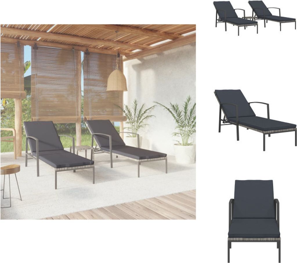 vidaXL Sonnenliegen 2 Stk. mit Tisch Poly Rattan Grau - Sonnenliegen