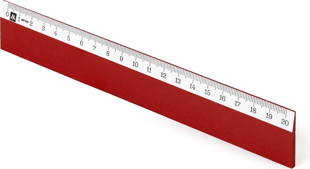 Metrie | Scholar-W20DR Holzlineal dunkelrot mit weißem Streifen unter der Skala | 20 cm