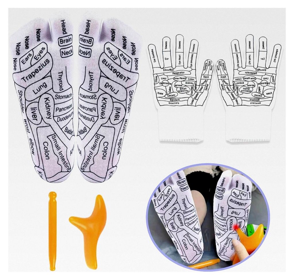1 Paar Fußreflexzonen-Socken mit Akupressur-Handschuhen und Massagegeräten für eine verbesserte Fußgesundheit (Frauen)