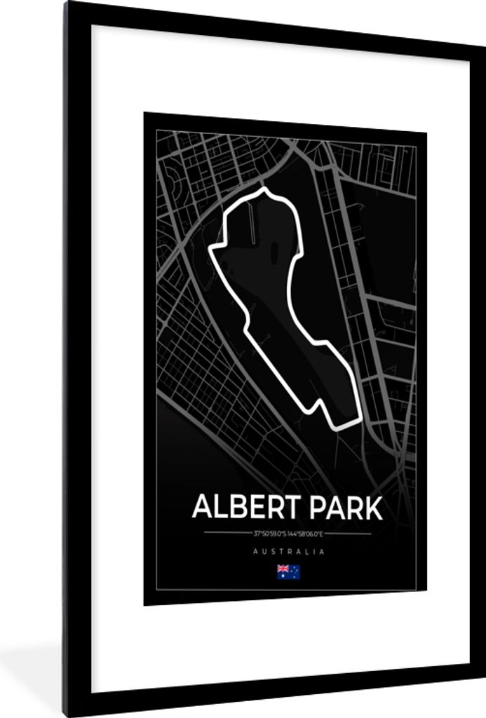 MuchoWow Gerahmtes Poster Rennstrecke - Formel 1 - Australien - Rennstrecke - Albert Park circuit - Schwarz 60x90 cm - Poster mit Schwarzem Bilde...