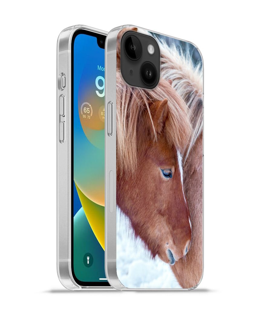 MuchoWow Handyhülle Schutzhülle Hülle für Apple iPhone 14 Plus - Soft case Pferde - Fohlen - Schnee Silikon Softcase Handy Hülle - Abbildung