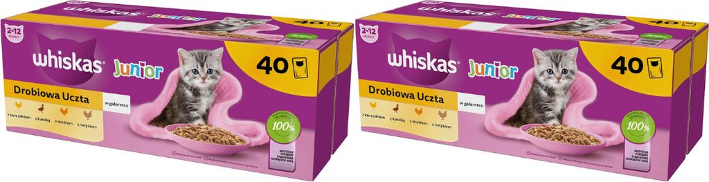 Whiskas Junior Katzennassfutter Geflügel Auswahl in Gelee, 80 Portionsbeutel, 80x85g (2 Großpackung) – Katzenfutter nass für heranwachse