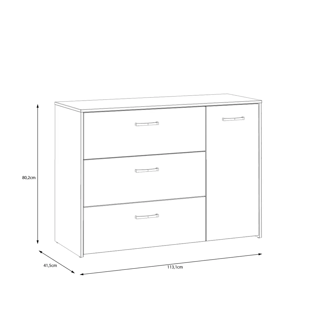 Commode de rangement 3 tiroirs avec porte CULGOA chêne/blanc - 5