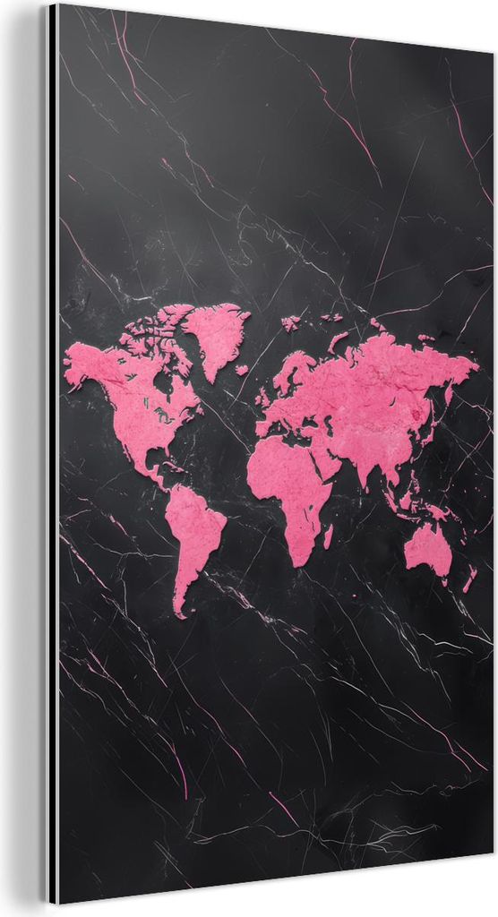 MuchoWow Wanddekoration Metall Metallbild Wandkunst 40x60 cm Weltkarte - Rosa - Marmor MuchoWow Aluminium Gemälde - Wanddekoration aus Aluminium