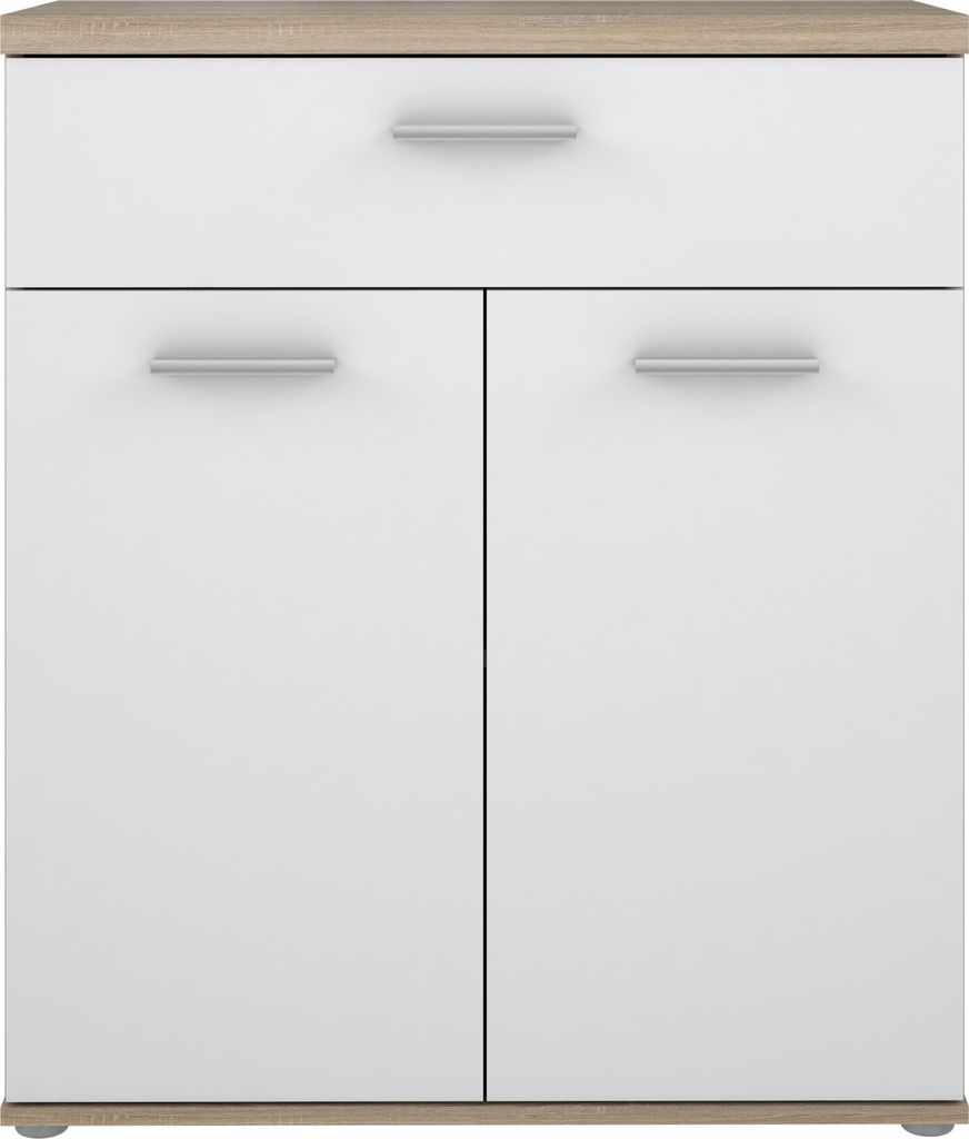 Kommode >WINNIE< 1 Schub, 2 Türen, weiss / Sonoma Eiche Nachbildung - 79,9x93x34,8cm (B/H/T)