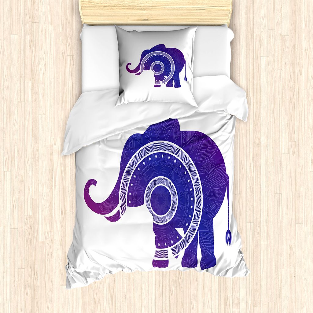 ABAKUHAUS Elephant Mandala Bettbezug Set für Einzelbetten, Elefantenkalb Mandala, Milbensicher Allergiker geeignet mit Kissenbezug, 135 cm x 200 c...