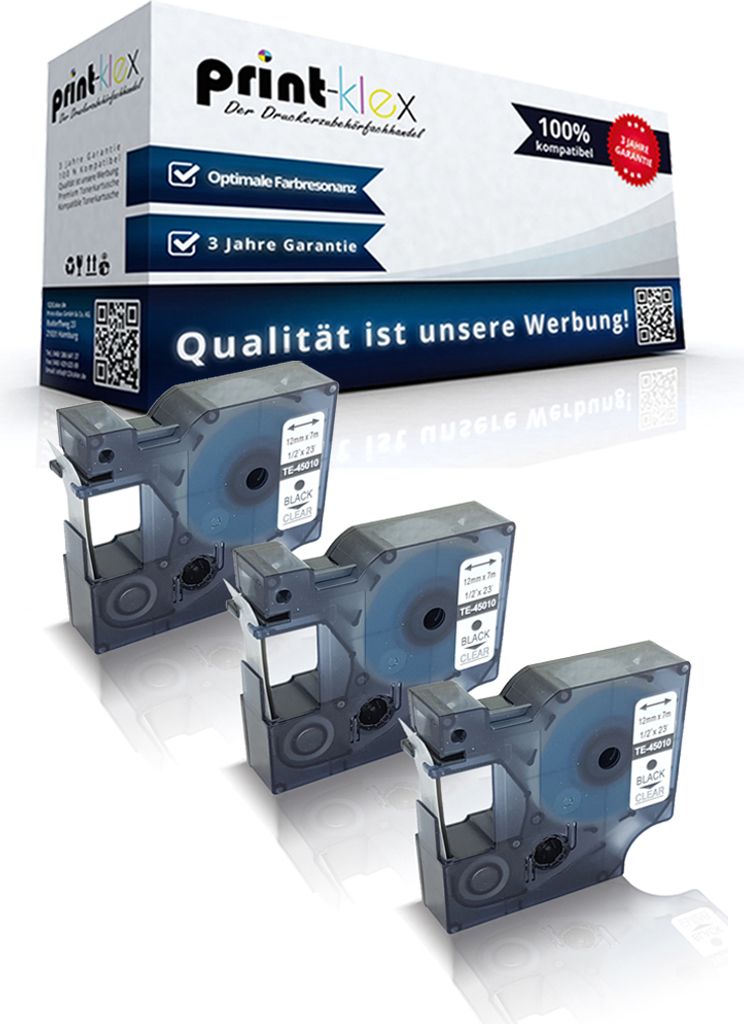 3x Kompatible Schriftbänder für Dymo D1 45010 Labelmanager350Series Labelmanager360D Labelmanager400 Labelmanager420P S0720500 7 m x 12 mm Nylon ...
