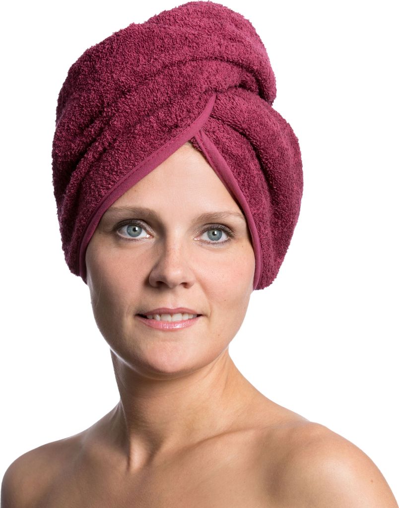 Haarturban / Kopfhandtuch aus Baumwolle, 64 cm, brombeer