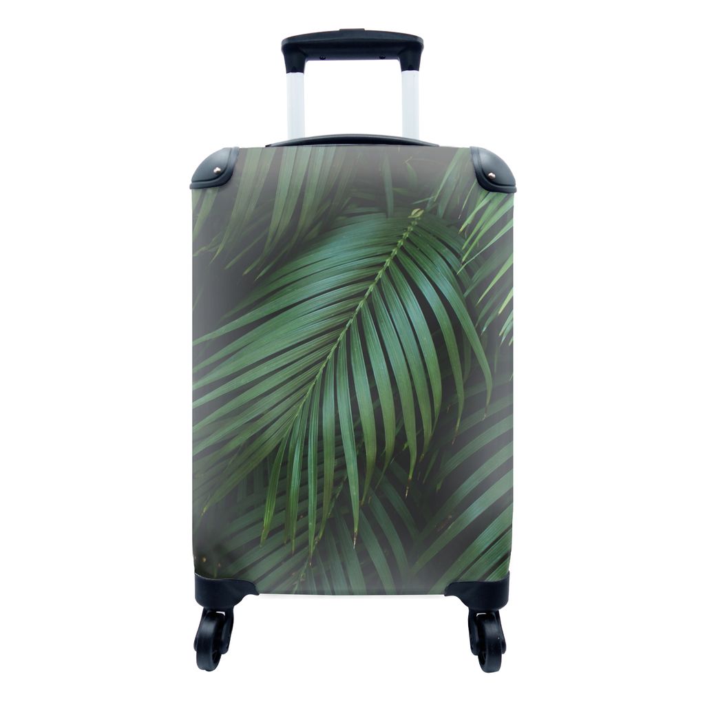 MuchoWow Koffer Handgepäck Trolley Rollkoffer Kleine Reisekoffer mit 4 Rollen - Palmenblätter - Palmen - Tropisch - Cabin Size < 55x40x23 cm & ...