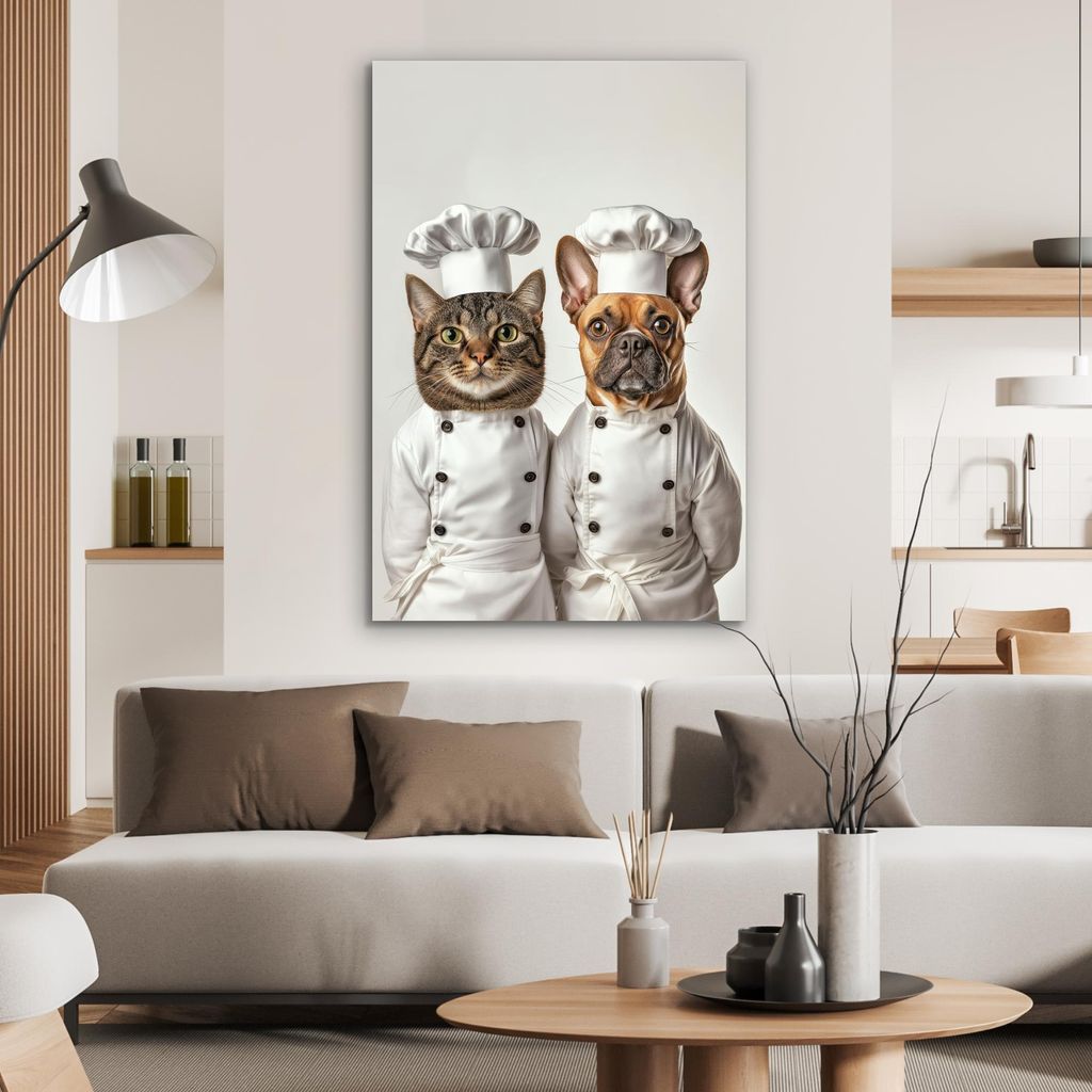 MuchoWow Wanddekoration Metall Metallbild Wandkunst 80x120 cm Katze - Hund - Kochkleidung MuchoWow Aluminium Gemälde - Bilder