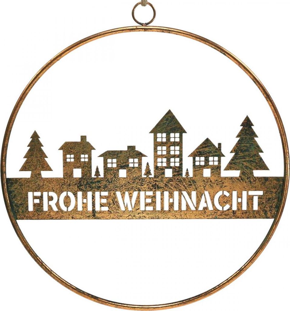 Fensterdekoration Frohe Weihnacht mit Stadtsilhouette aus Metall