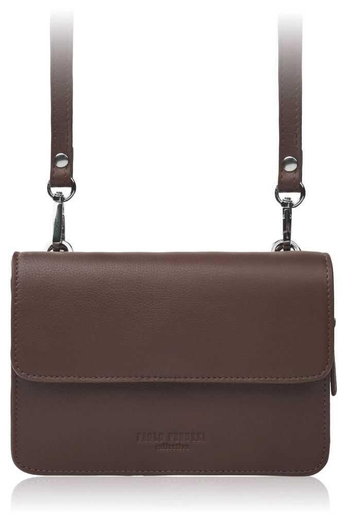 Damen kleine Leder Schulter Kupplung Handtasche 2-in-1 braun Paolo Peruzzi AY-21-BR